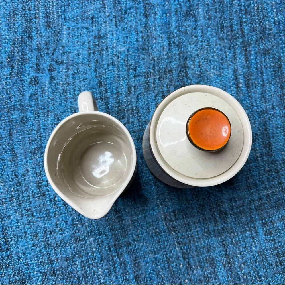 Vintage 70s Sango Rainbow Stoneware Cream & Sugar Dish 653 Caroline Retro Orange